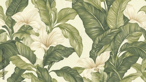 Vintage-inspired wallpaper with an intricate botanical design, adding a timeless, classic look to a living space.