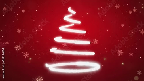 Twinkling White Lights Creating a Christmas Tree on a Tranquil Red Background