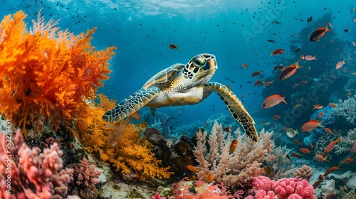 Majestic Turtle Amid Vibran...