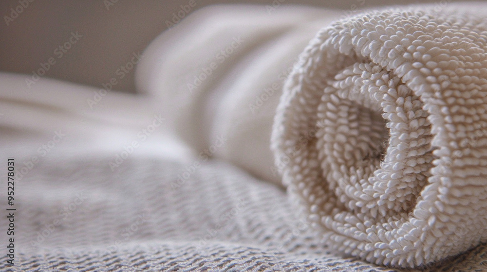 A close-up shot of a rolled-up towel with a subtle striped pattern, highlighting the intricate weave. A close-up shot of a rolled-up towel with a subtle striped pattern, highlighting the intricate weave.