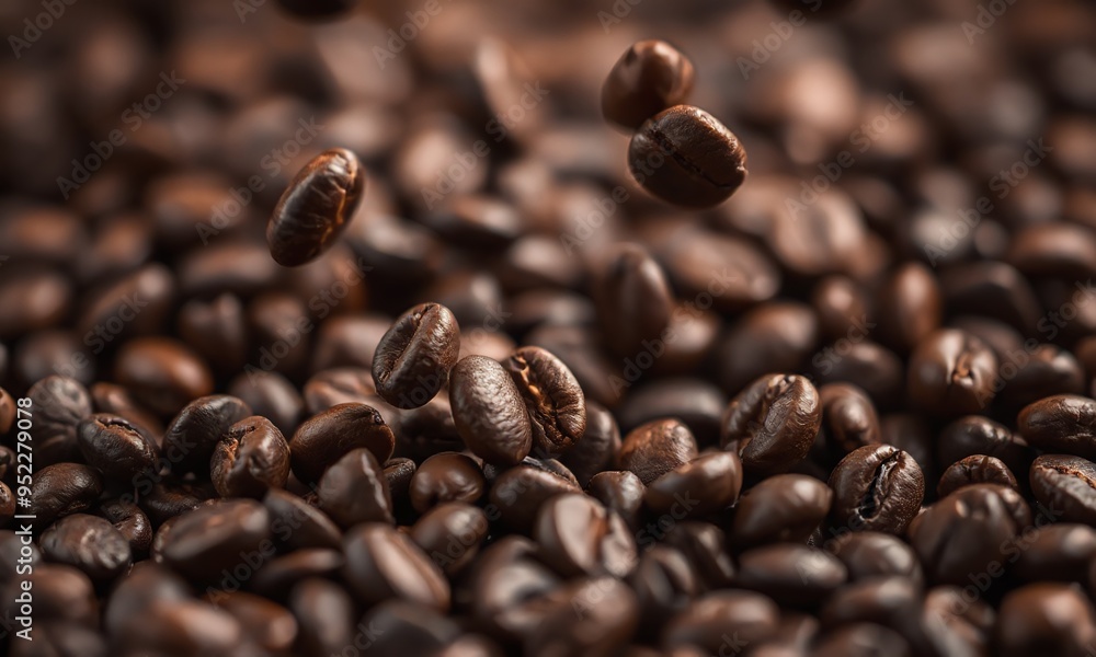 floating coffee beans, bokeh background floating coffee beans, bokeh background