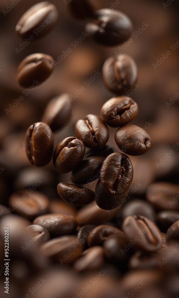 Obraz premium floating coffee beans, bokeh background