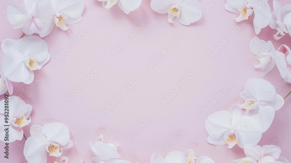 Empty frame of orchids, simple modern clean background Empty frame of orchids, simple modern clean background