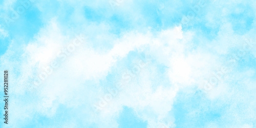Beautiful blue sky with white clouds.  Abstract nature background of romantic summer blue sky with fluffy clouds. Watercolor blue color texture background, clouds and sky pattern illustration cloudy.