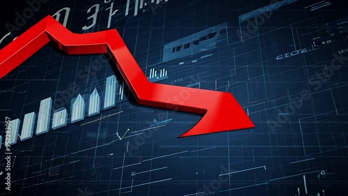 Falling Stock Market Graph with Red Downward Arrow Symbolizing Business Decline photo