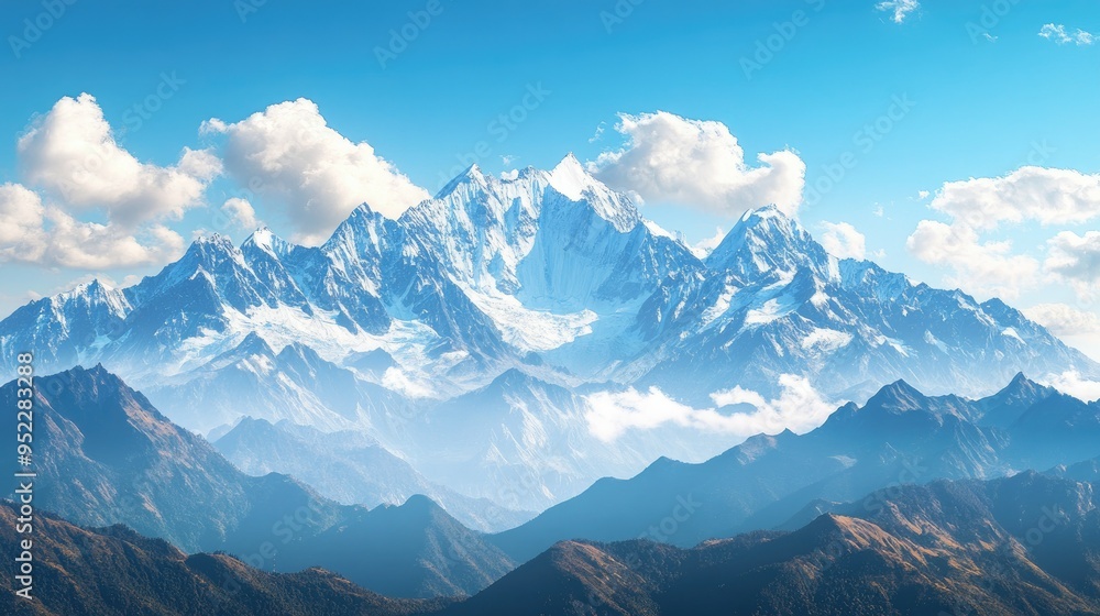 A panoramic view of a Chinese mountain range with snow-capped peaks. No people, copy space. A panoramic view of a Chinese mountain range with snow-capped peaks. No people, copy space.