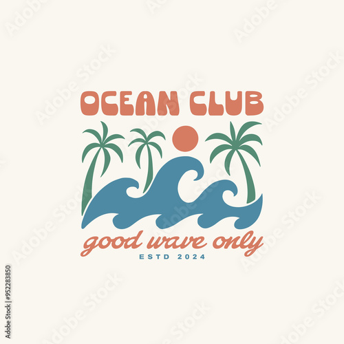 Vintage surf design template for surf club, surf shop, surf merch.