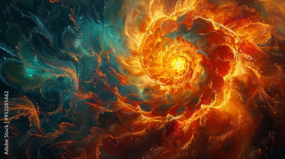 The flaming mandala’s spiraling cosmic flames create a mesmerizing pattern of radiant energy, their fiery design evoking the swirling grandeur of the cosmos The flaming mandala’s spiraling cosmic flames create a mesmerizing pattern of radiant energy, their fiery design evoking the swirling grandeur of the cosmos