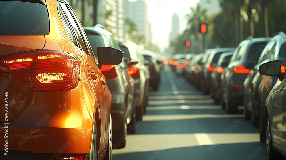 Back tail view of many cars stuck in row at highway road traffic jam warm hot sunny day at southern Europe Automobile accident vehicle rush hour collapse Transportation vacation season : Generative AI Back tail view of many cars stuck in row at highway road traffic jam warm hot sunny day at southern Europe Automobile accident vehicle rush hour collapse Transportation vacation season : Generative AI