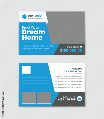 Real Estate Postcard Template. Corporate real estate postcard template. Find your Dream Home
