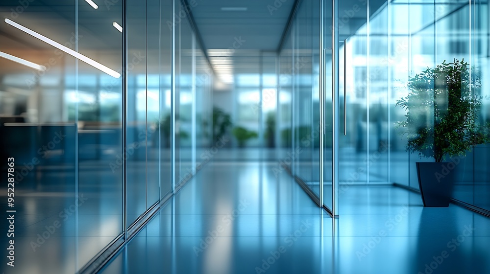 Glass partition and doors in office or shop hall : Generative AI Glass partition and doors in office or shop hall : Generative AI