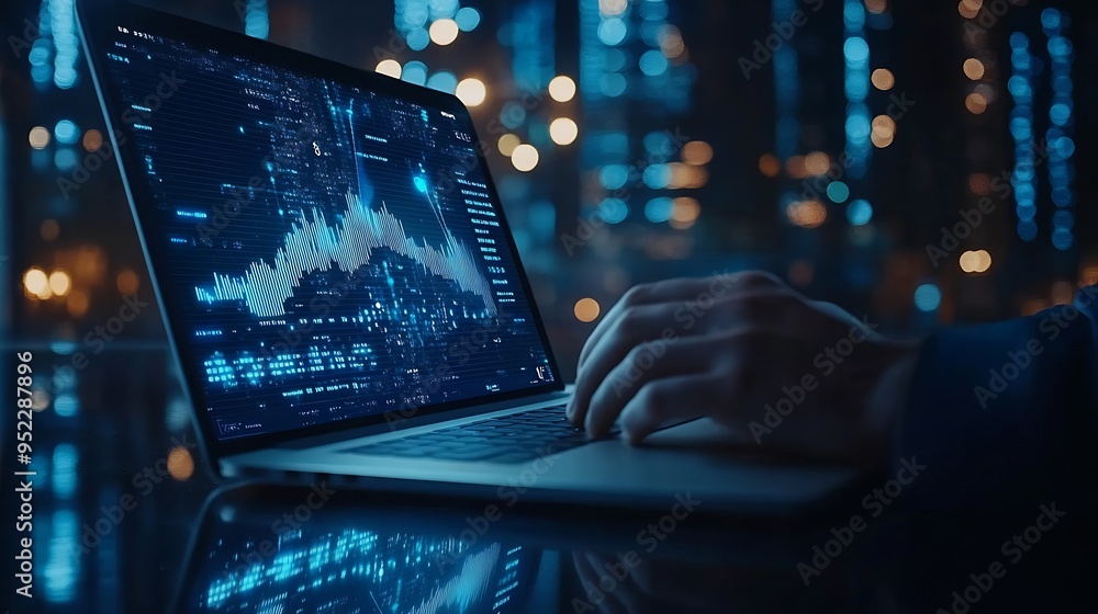 Business data analysis growth and development Businessman working on laptop with financial report economic graph growth chart and global network connection business plan strategy and s : Generative AI Business data analysis growth and development Businessman working on laptop with financial report economic graph growth chart and global network connection business plan strategy and s : Generative AI