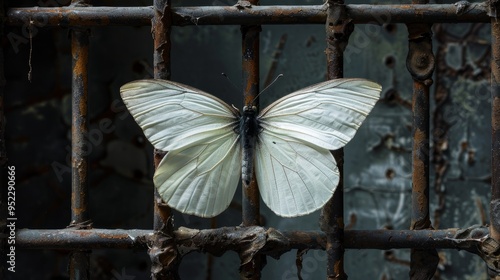 Amid the cold bars of the prison, the white butterfly that wandered into my imagination reminds me that freedom still exists somewhere far away photo