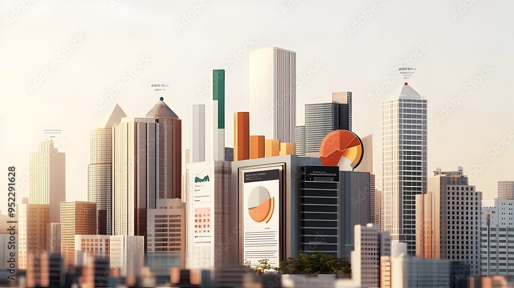 Majestic Cityscape with Towering Skyscrapers and Glimmering Skyline at Sunrise or Sunset Majestic Cityscape with Towering Skyscrapers and Glimmering Skyline at Sunrise or Sunset