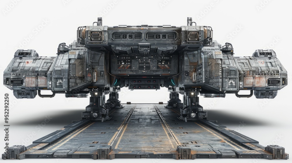 Fototapeta premium Futuristic pier for space shuttles: isolated PNG, alien ship deck