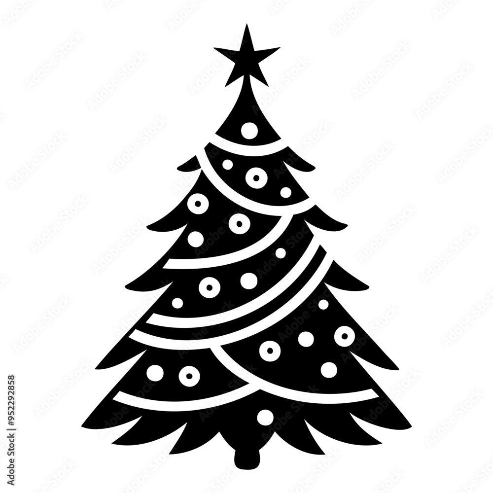 Fototapeta premium Christmas tree Black silhouette Vector Illustration isolated on a white background