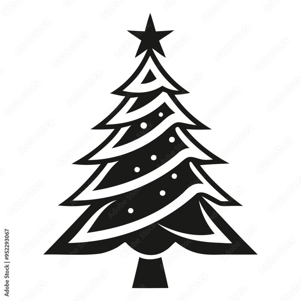 Obraz premium Christmas tree Black silhouette Vector Illustration isolated on a white background