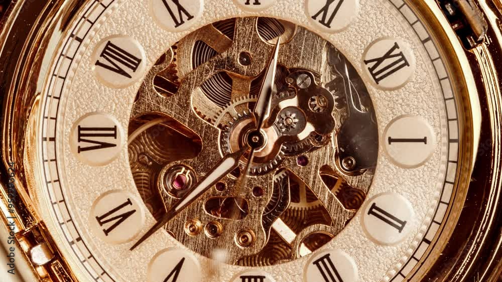 Spiral clock track of time. Antique clock dial close-up. Vintage pocket watch.