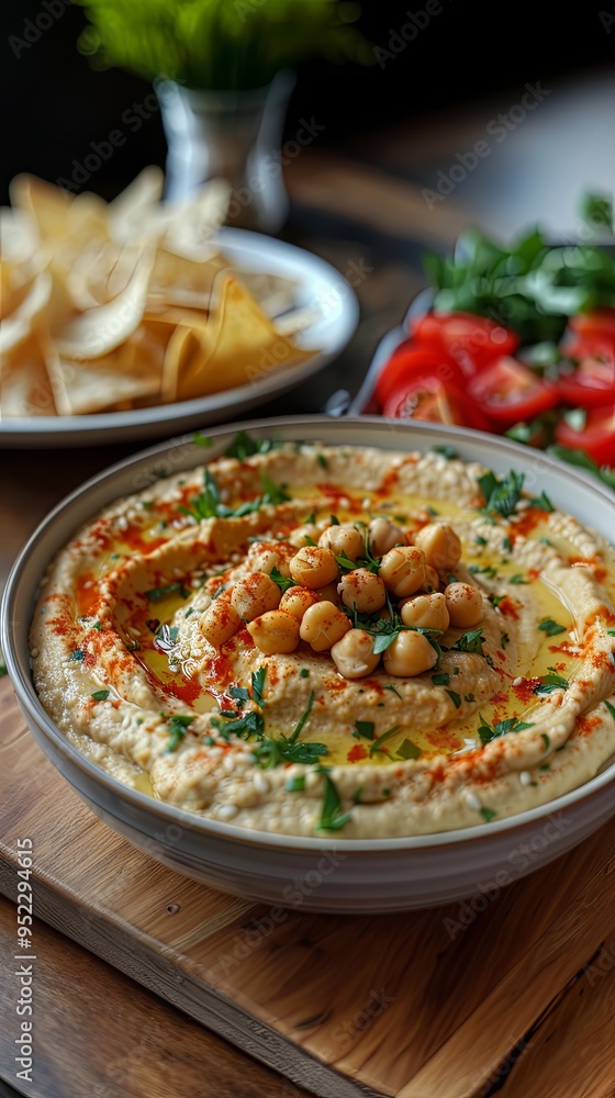 Chickpea hummus and homemade chips Chickpea hummus and homemade chips