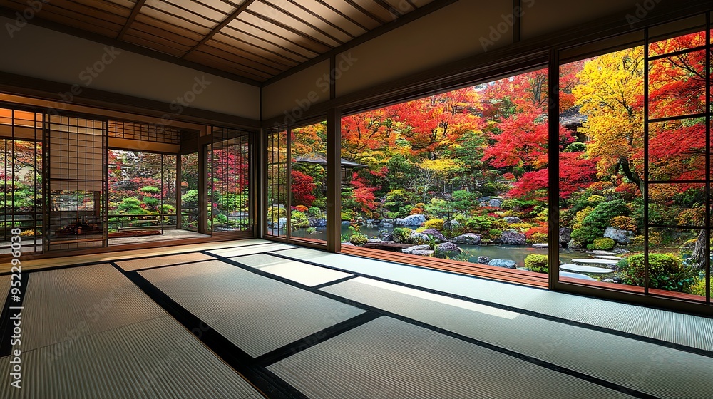 Fototapeta premium Diseño interior minimalista con estilo japonés. 