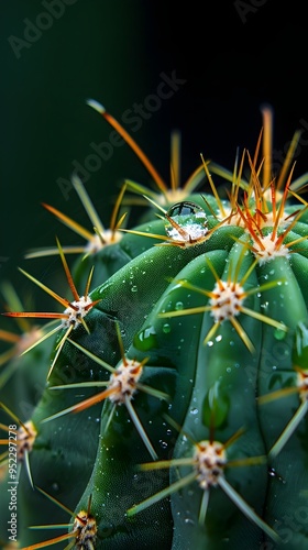 Contrasting Water Droplet on Cactus Thorn Highlighting Nature s Dichotomy photo