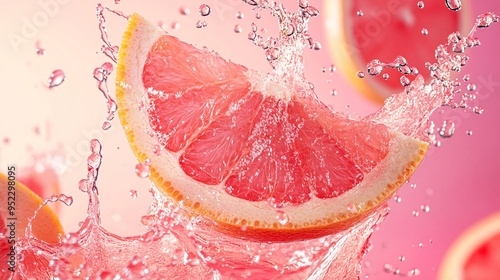 Pink Grapefruit Splash on Pink Background photo