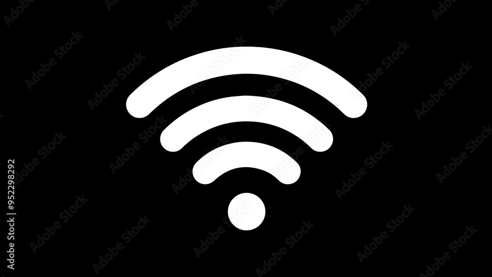 white Wi-Fi icon. Wi-Fi wireless internet signal on black background. white Wi-Fi icon. Wi-Fi wireless internet signal on black background.