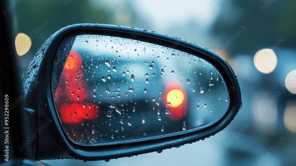 Raindrops on a car's side mirror obscure the view, representing the difficulty of navigating in inclement weather. Raindrops on a car's side mirror obscure the view, representing the difficulty of navigating in inclement weather.