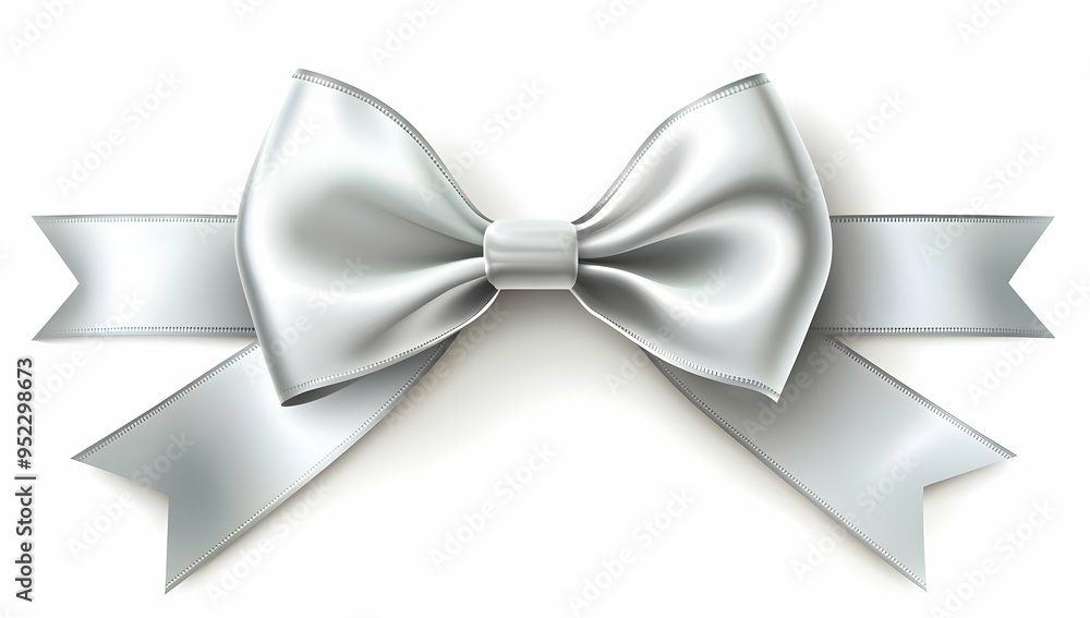 Naklejka premium A beautiful silver ribbon bow, perfect for gifts, decorations, and elegant occasions, adding a touch of sophistication and style.