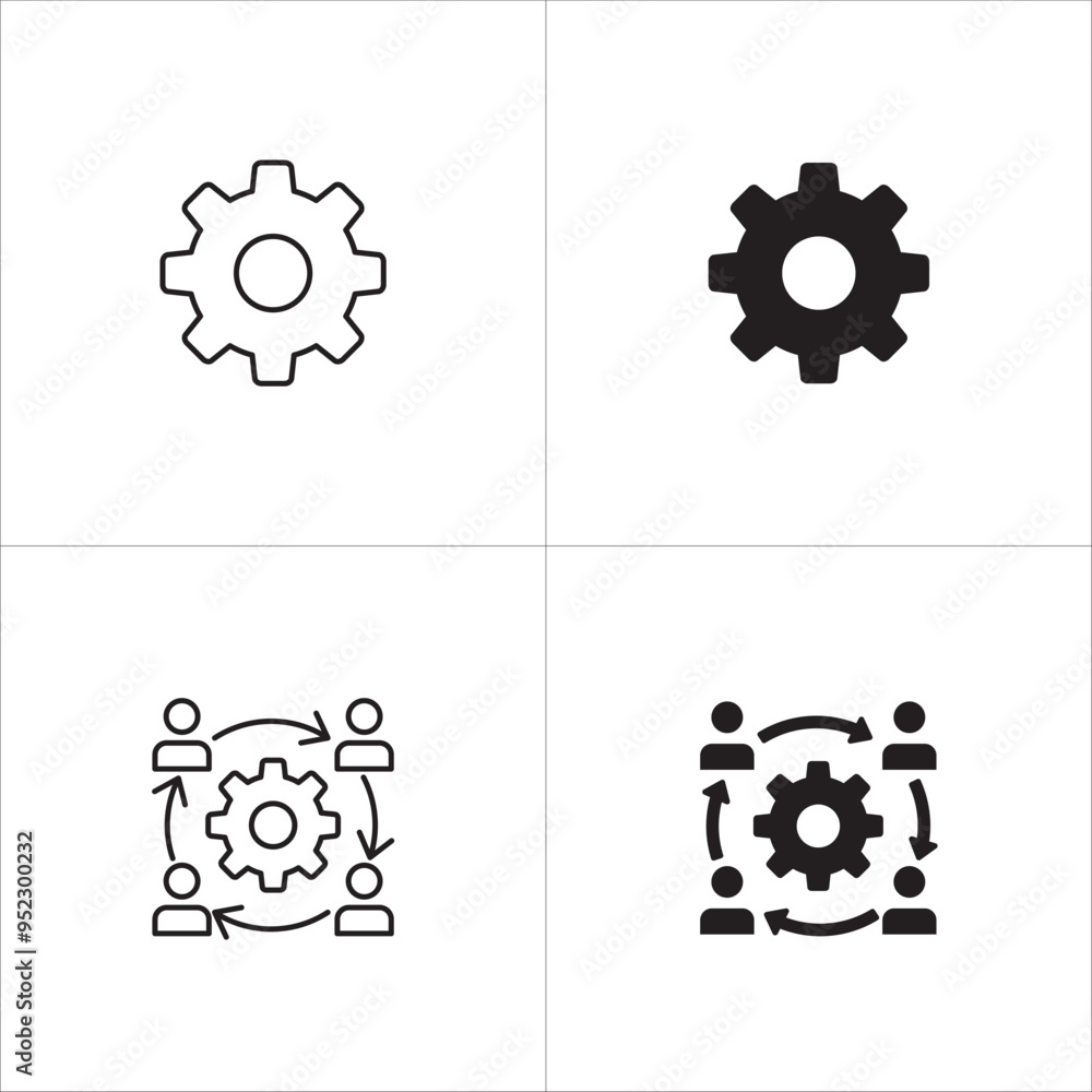 Business icon set. Contains icon or symbol of gear, setting, option, profit, team, teamwork. Vector illustration in thin line and flat solid design. Business icon set. Contains icon or symbol of gear, setting, option, profit, team, teamwork. Vector illustration in thin line and flat solid design.