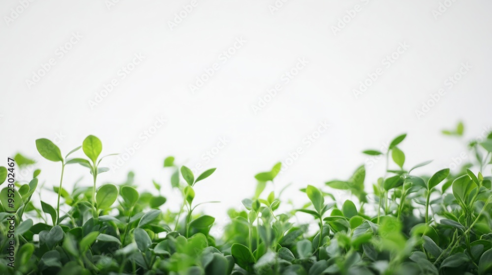 Fototapeta premium Out-of-Focus Plants in the Foreground with a Crisp White Background, Creating a Soft and Elegant Visual Contrast