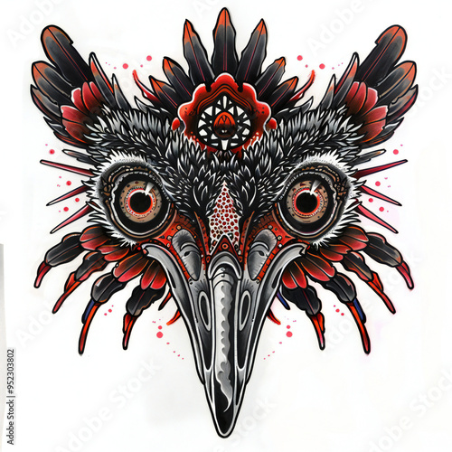 Ostrich head very simple traditional tattoo flash styles illustration photo