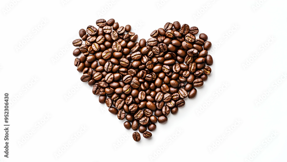 Heart-shaped arrangement of coffee beans on a white background, symbolizing love for coffee and passion for brewing. Heart-shaped arrangement of coffee beans on a white background, symbolizing love for coffee and passion for brewing.