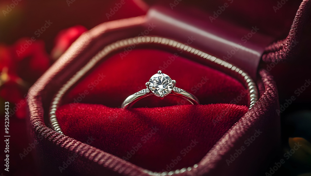 A stunning diamond ring displayed elegantly in a plush velvet box, perfect for proposals or special occasions. A stunning diamond ring displayed elegantly in a plush velvet box, perfect for proposals or special occasions.