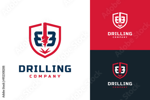 Drilling logo design. Letter B drill logo, boring machine logo design template