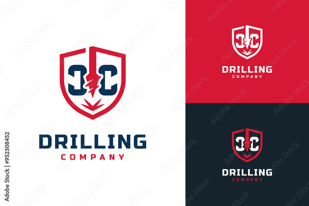 Drilling logo design. Letter C drill logo, boring machine logo design template Drilling logo design. Letter C drill logo, boring machine logo design template
