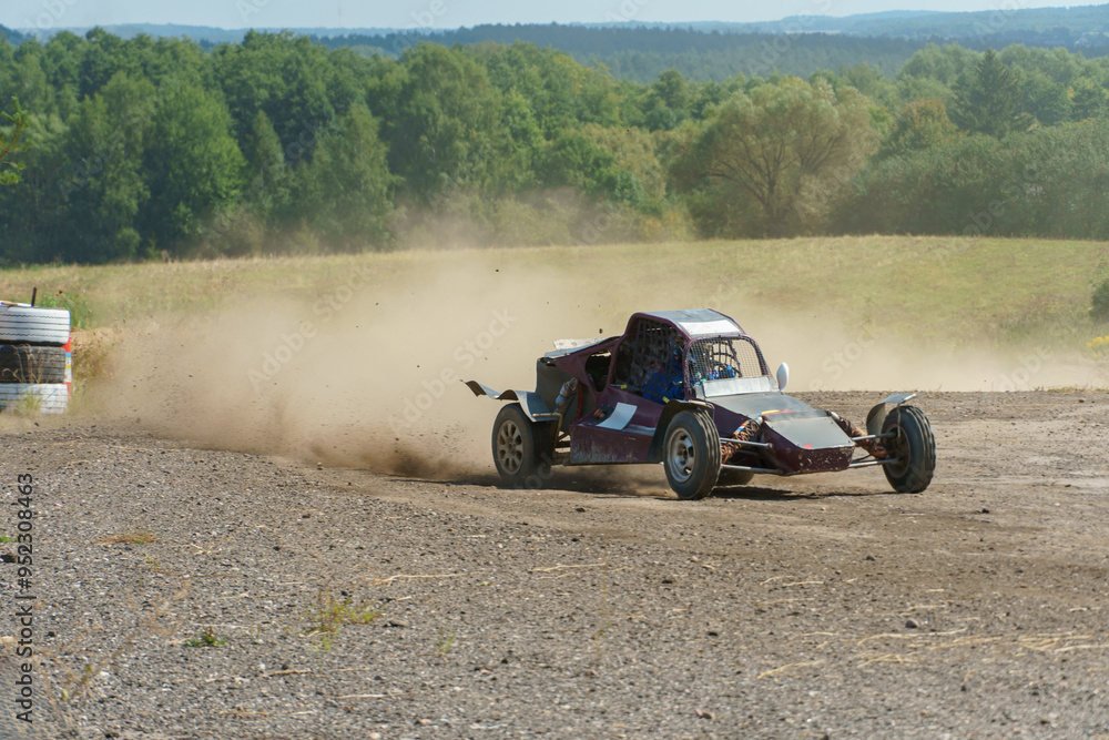 Autocross on a dirt track. rally race. Off-road racing. Training races of racing drivers. Modern modified cars on the road. Autocross on a dirt track. rally race. Off-road racing. Training races of racing drivers. Modern modified cars on the road.