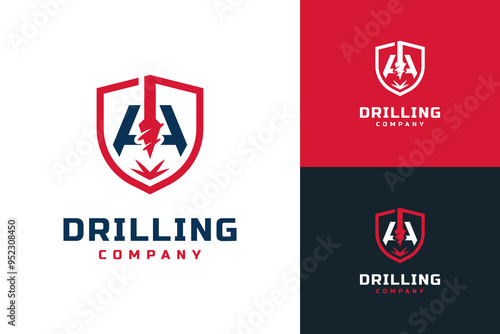 Drilling logo design. Letter A drill logo, boring machine logo design template