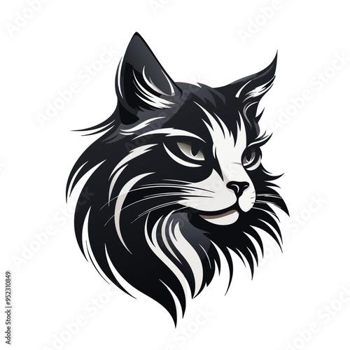 Minimalist Cat Head Logo Vector: Simple Black Line Design on White Background