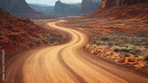 Sandy curvy road through red desert off roading area near Page Arizona : Generative AI photo