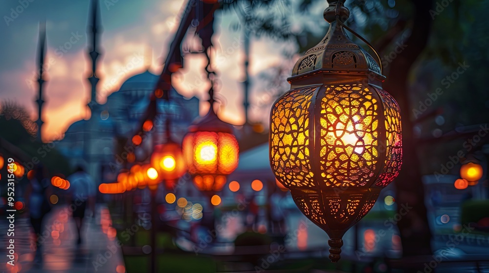 Obraz premium Islamic lantern at square near Blue Mosque in Istanbul Turkey during Ramadan