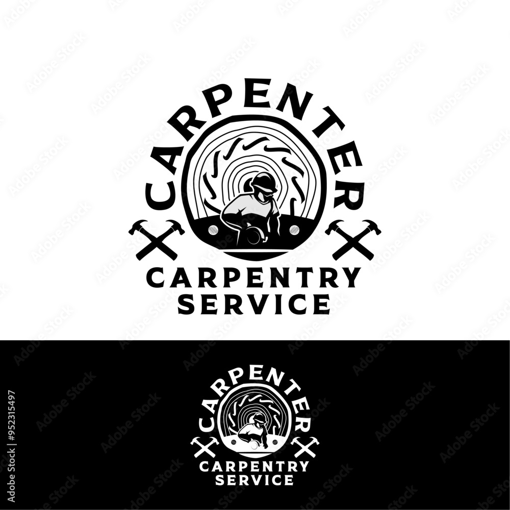 Fototapeta premium Carpentry Woodworks Retro Carpenter Sawmill Logo Vector Template Design