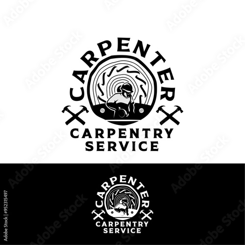 Carpentry Woodworks Retro Carpenter Sawmill Logo Vector Template Design 