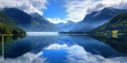 Wallpaper with a lake and mountains.