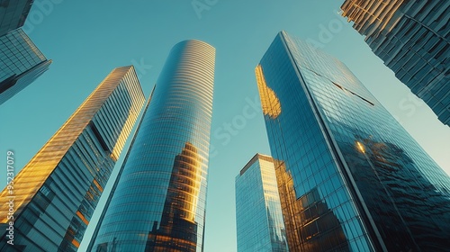 Modern highrise buildings in the centre of Madrid headquarters of companies and offices : Generative AI