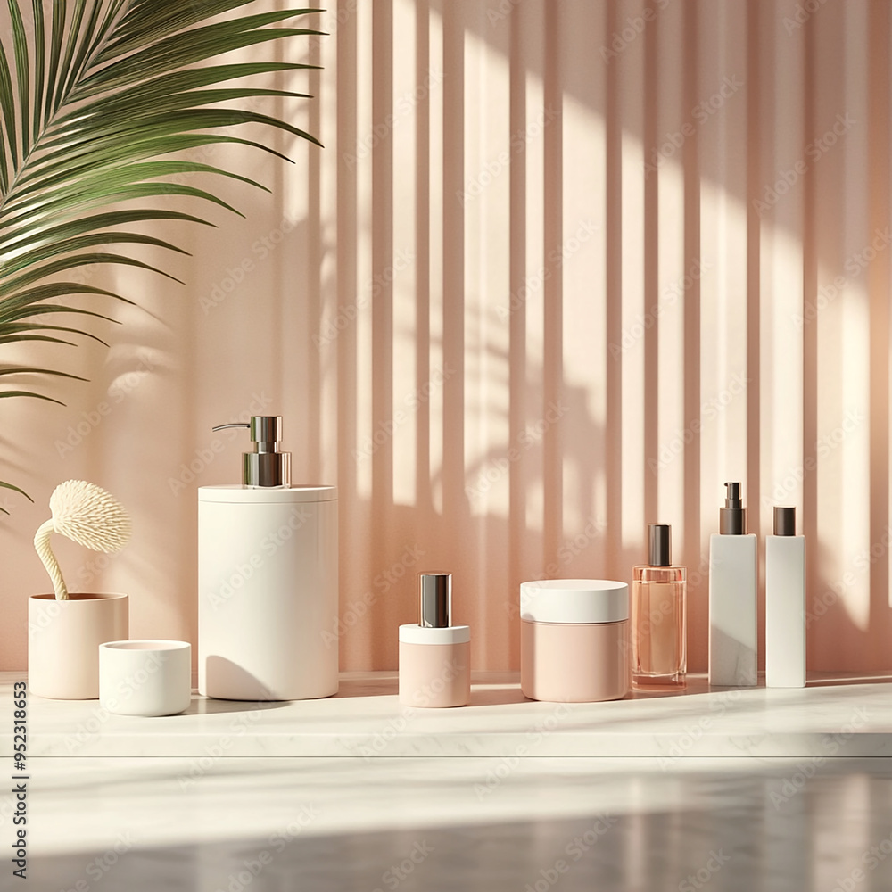 Fototapeta premium lotion ,cream and shampoo blank packaging podium generated by AI