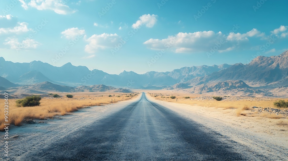 Fototapeta premium Safari Empty road through in the desert background : Generative AI