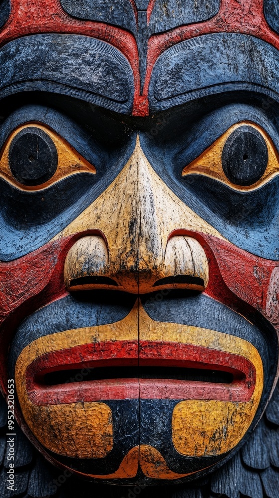 Close-Up of Traditional Inuit Face Mask with Bold Patterns Close-Up of Traditional Inuit Face Mask with Bold Patterns