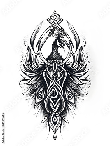 Peacock head very simple traditional tattoo flash styles illustration