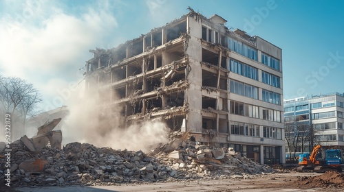 demolition of an old office building in cologne ehrenfeld : Generative AI photo